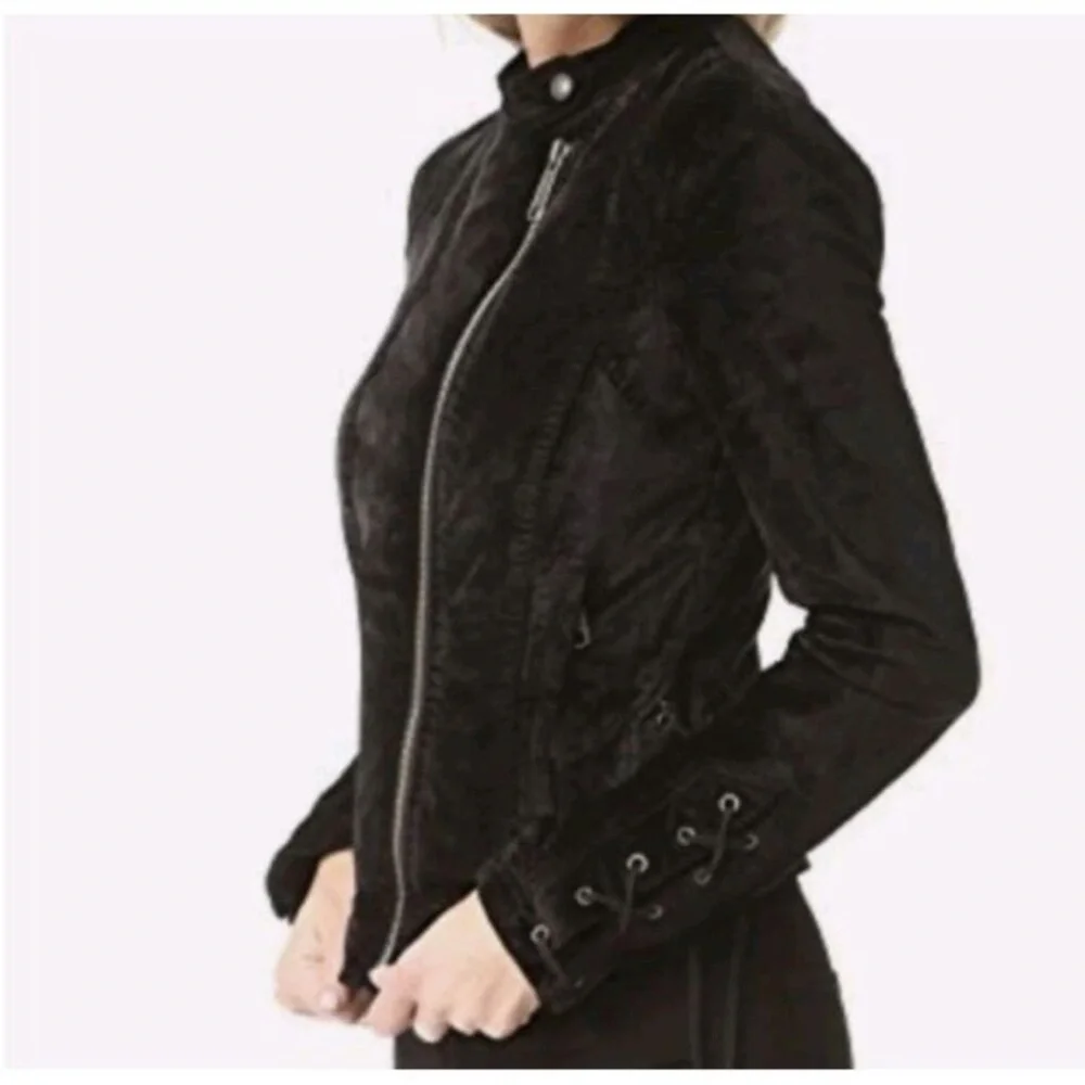 Free People Velvet Moto Laced Sleeve Zipper Jacket Black Size S - Picture 4 of 16